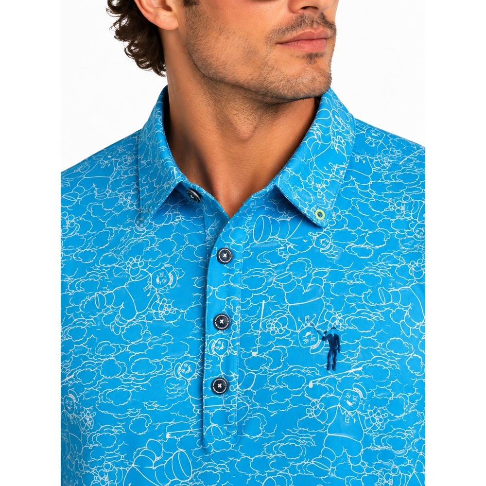 William Murray Golf Mens Roast 'Em Polo Large Blue White Stay Puft Ghostbusters